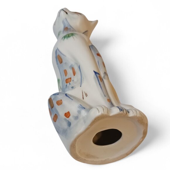 Vtg MCM Mancioli Style Long Neck Cat | 11" Italian Art Pottery Floral Kitsch 60s - Picture 9 of 12